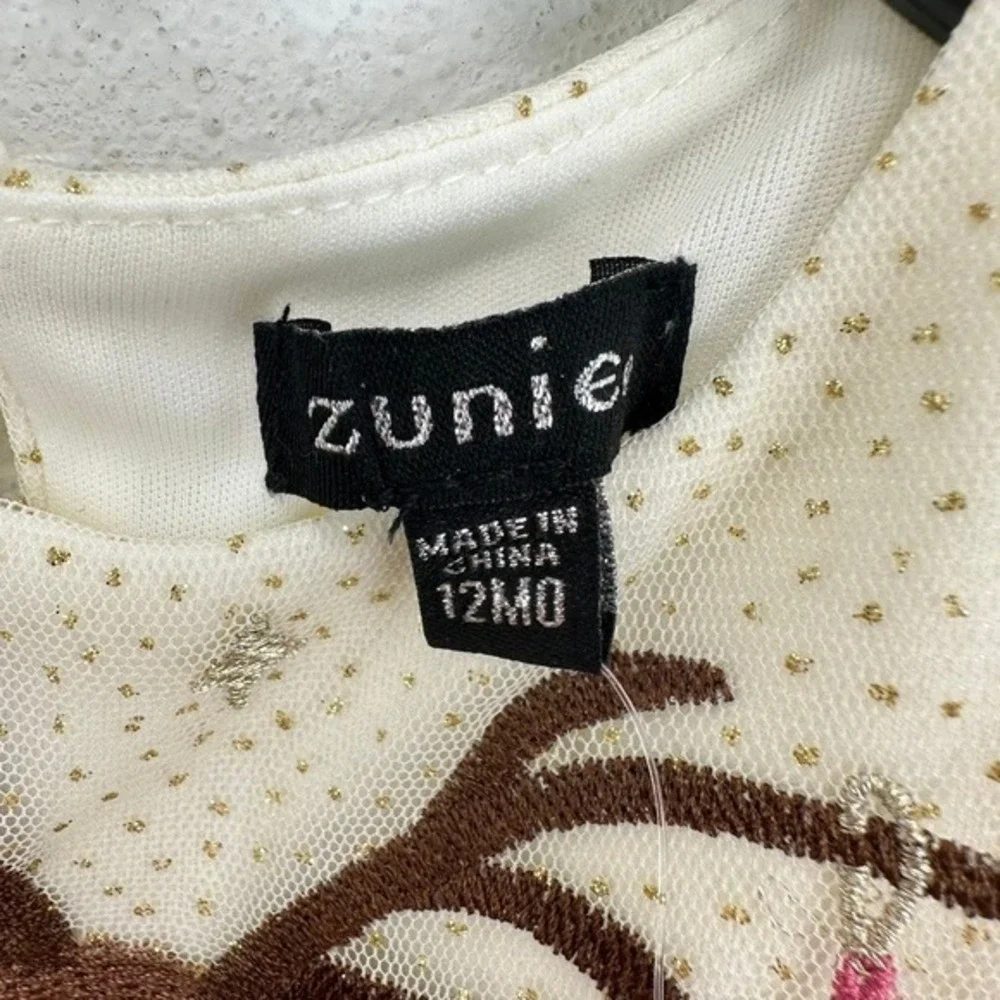 Zunie Nordstrom 12MO‎ Ivory Christmas Reindeer Dress Tulle Ruffle Holiday Party